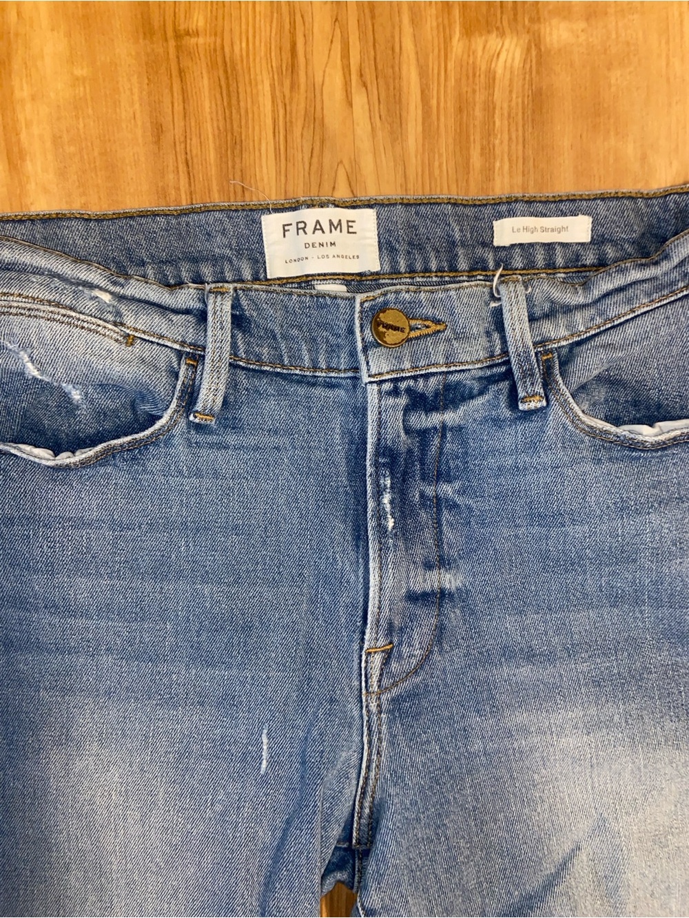 Frame Denim Le High Straight Medium Blue Cropped Distressed Jeans Raw Hem - Picture 5 of 10